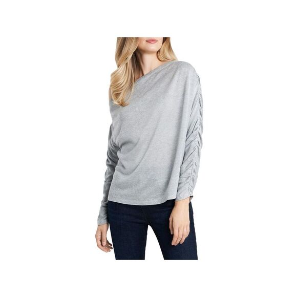 1. STATE Sweaters - 1. STATE Womens Silver One-shoulder Long Sleeve Party Blouse M